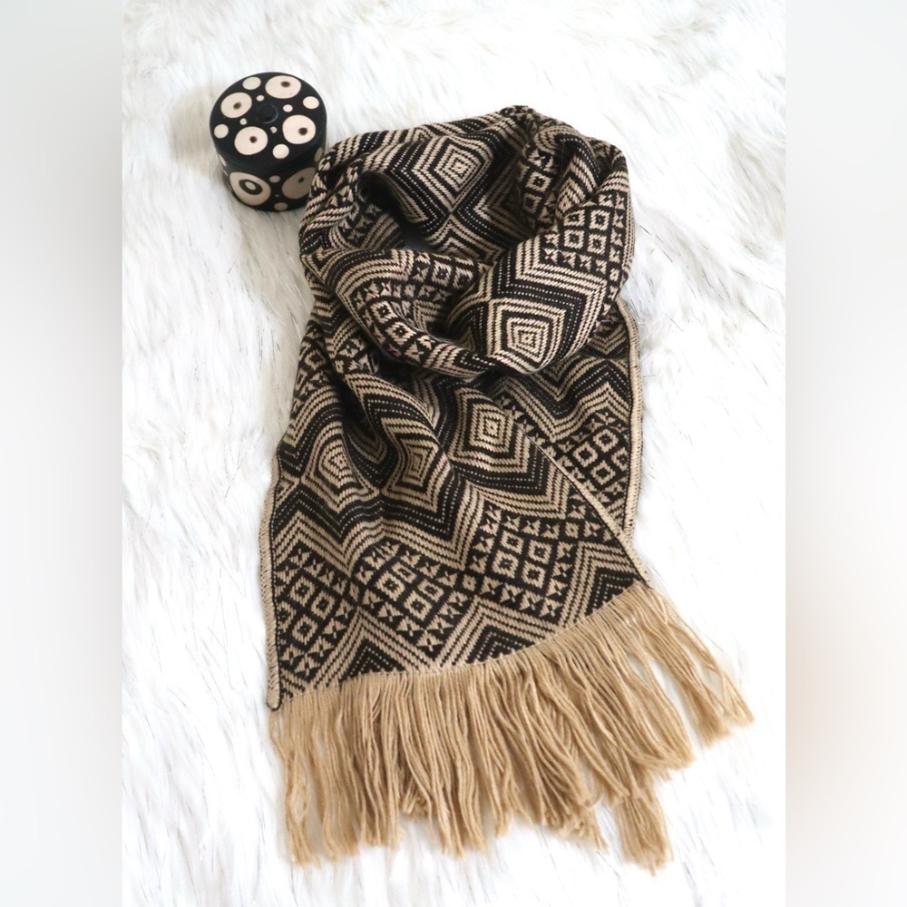 Original Alpaca Wool Blend Scarf Brown & Camel‎ Color  Unisex